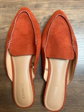 Express Orange Suede Pointed-Toe Mules